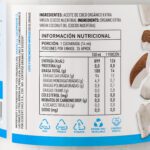 Etiqueta trasera del Aceite de Coco Orgánico Extra Virgen Manare RAW, 500ml, mostrando la tabla de información nutricional por 100ml y porción (14ml), con alto contenido de grasa saturada. Incluye ingredientes (Aceite de Coco Orgánico Extra Virgen) y pictogramas de envase reciclable (tapa, frasco, etiqueta) y sello de Comercio Directo.