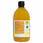 Etiqueta trasera del Vinagre de Manzana Manare con información sobre sus beneficios (0.5 kcal/cucharada, sin azúcares) y uso sugerido, de venta en Emporio Nativo.