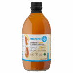Botella de Vinagre de Sidra de Manzana Manare con Miel Orgánica 500ml, crudo (RAW), sin filtrar y con la madre. Un endulzante natural para la salud digestiva. Disponible en Emporio Nativo.